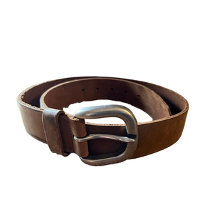 Vintage Campus Crew 100% Brown Leather with heavy silver toned buckle belt